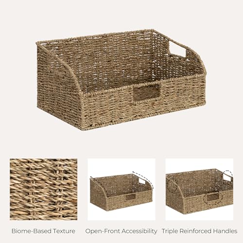 Pantry Baskets for Organizing (Natural(Seagrass) / 15¾"L x 11"W x 7½"H + 14¼"L x 9¾"W x 6¾"H)