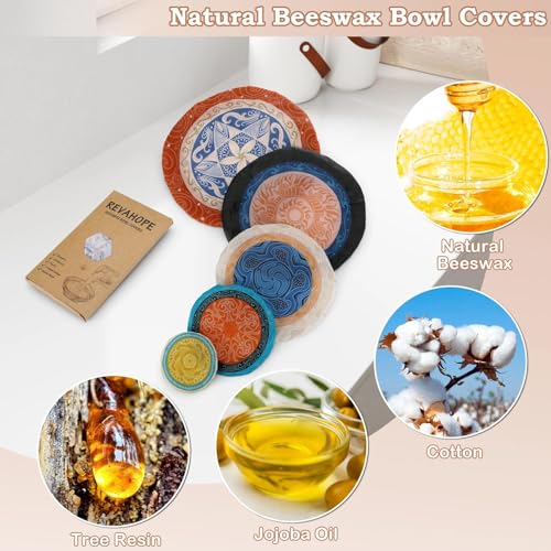 5Pcs Reusable Beeswax Elastic Bowl Covers for Bread Proofing and Food Cover (Concentric Circle)