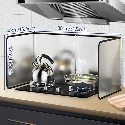 4 Sided Grease Splatter Guard Foldable Splatter Guard for Stove Stainless Steel Oil Splatter Screens Backsplash for Wall Gas Range Frying Pan Camping (15.7×31.5×15.7inches)