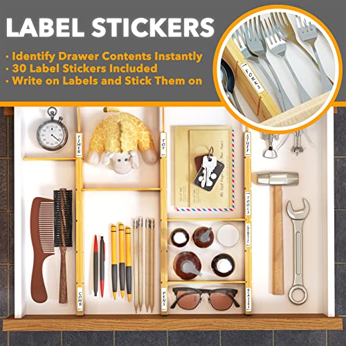 Bamboo Drawer Dividers with Inserts and Labels (17-22 inch)