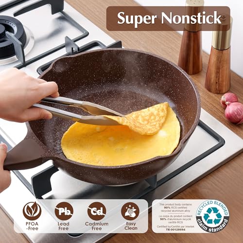 Nonstick Deep Frying Pan Skillet (Toffee Brown / 12-inch/5QT)