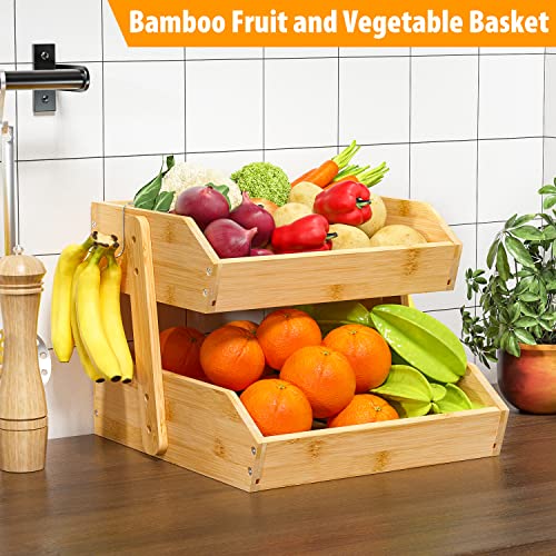 Bamboo Fruit Basket for Kitchen (2-Tier Narture)