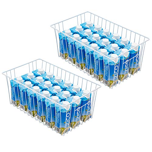 16Lx12Wx6H inch Wider Freezer Organizer Baskets Container (16in x 12in x 6in(4Packs) / White, 4Packs)