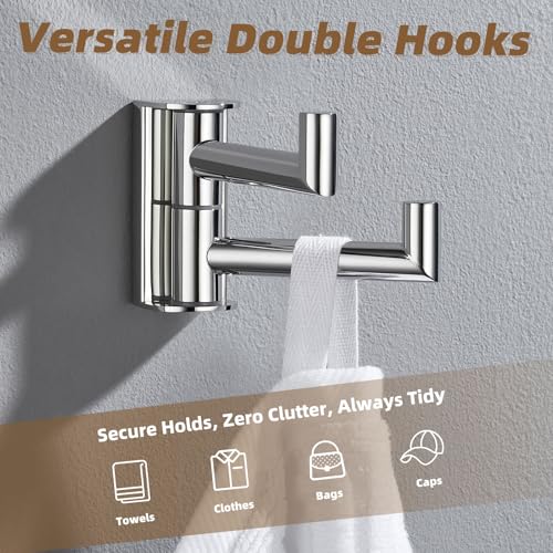 Polished Chrome Swivel Towel Hook with 2 Rotating Arm (1 Pack / Polished Chrome)