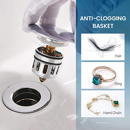 Bathroom Sink Drain with Detachable Hair Catcher Basket (With Overflow / Chrome-2 Pack)
