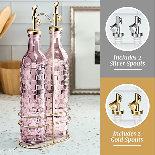 Glass Olive Oil Bottle Dispenser (Checkered / Pink)