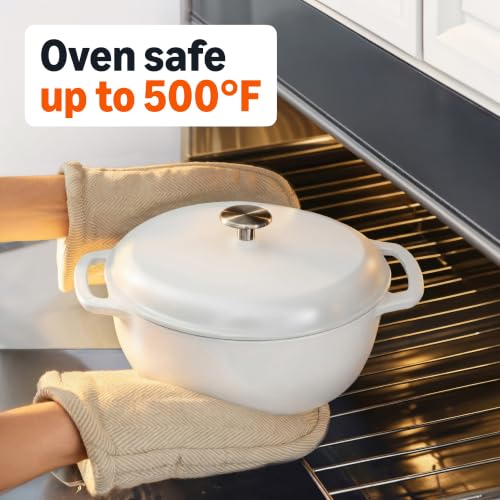 Enameled Cast Iron Dutch Oven Pot with Lid (Matte White / 7.3-Quart)