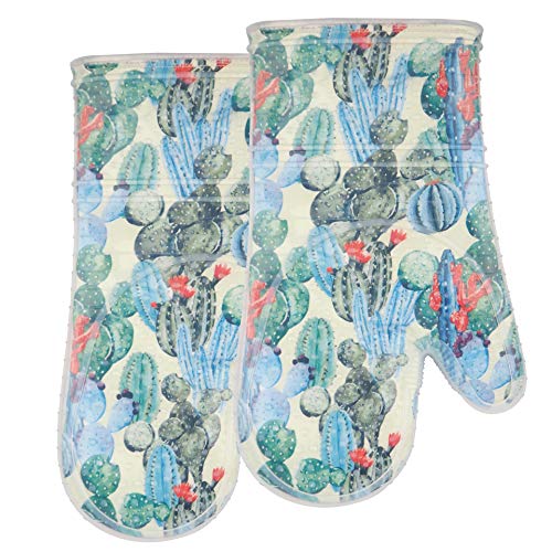 Oven Mitts with Transparent Clear Silicone Shell and Nice Cacturs Flower Printing (Oven mitts / Cactus Flower)