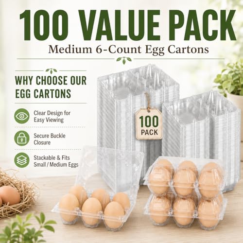 100 Pack Egg Cartons 6 Count (Medium-100PK-6CT)
