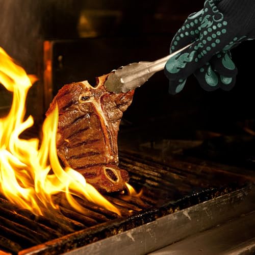 BBQ Gloves 1472°F Heat Resistant Grilling Gloves Silicone Non (short / Green)