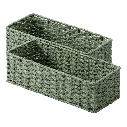 Wicker Toilet Paper Basket for Sage Green Bathroom Decor (Sage Green / 15 ¾"L x 6 ½"W x 4 ¼"H)