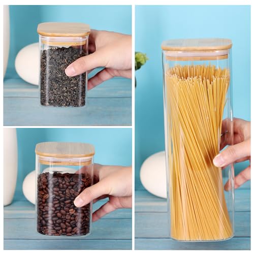 Glass Storage Canister with Wooden Lid (Square -7Pack)