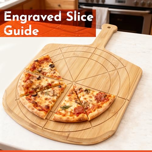Wooden Pizza Peel 12 Inch Board with Engraved Sizes (Natural(12 inch))
