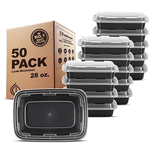 Meal Prep Containers 1 Compartment Food Storage Containers with Lids (Black / 28OZ-50PK)