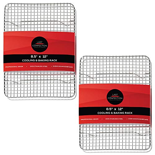 Set of 2) Stainless Steel 8-1/2" x 12" Baking & Cooling Racks (Fits Quarter Sheet Pan) - Cookie Baker's Oven Wire Rack (8-1/2" x 12")