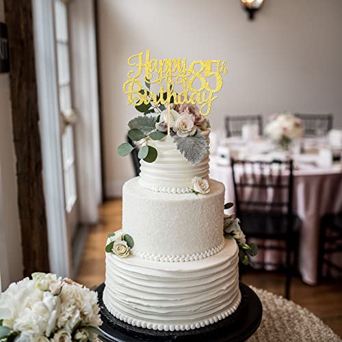 1 PCS Happy 85th Birthday Cake Topper Gold Glitter Cheers to 85 Years Birthday Cake Pick 85 Fabulous Cake Decoration for Happy 85th Birthday Theme Party Decorations Supplies (Gold / 85th)