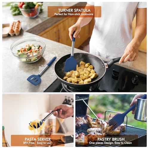 Silicone Kitchen Cooking Utensils Set (Blue)