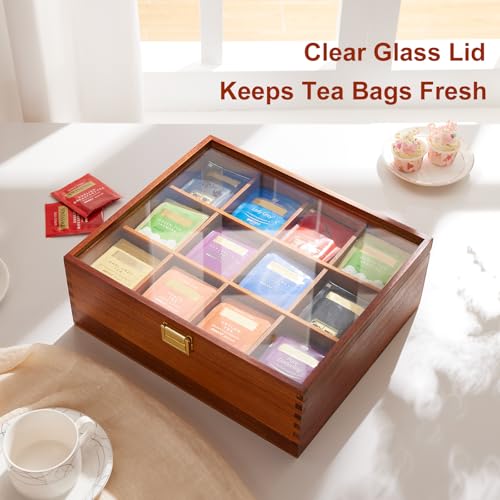 Wood Tea Bag Organizer with Clear Glass Lid (clear-1)