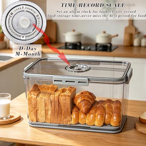 Bread Box Bread Boxes for Kitchen Counter Airtight (Grey-Small)