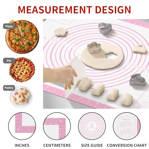 Silicone Pastry Mat for Dough Rolling (Pink / 28"L x 20"W)