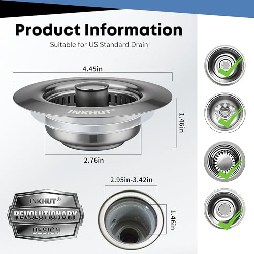 Upgraded 3 in 1 Kitchen Sink Drain Strainer (Dark Grey)