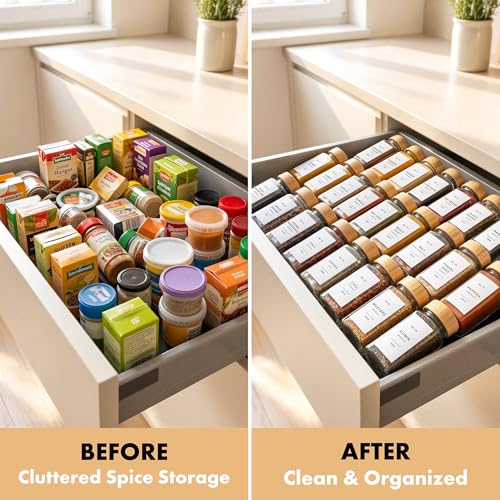 Glass Spice Jars with Label (36x Bamboo Jars White Stickers)
