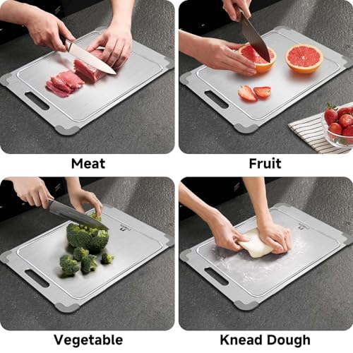 12"*8" Pure Titanium Cutting Board with Groove and Silicone Corner