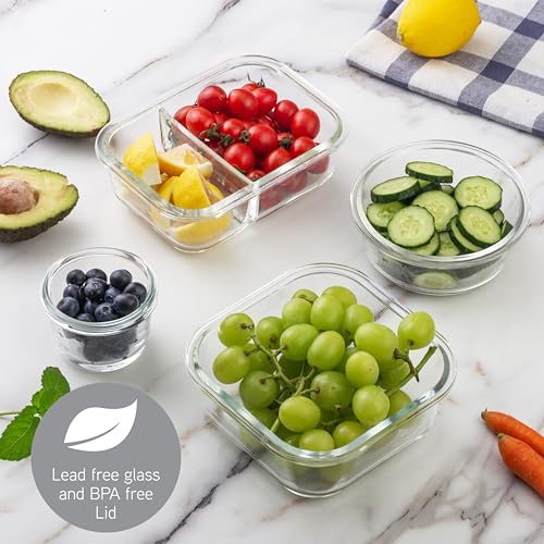Premium 32 Pc. Borosilicate Glass Food Container Set with Dividers (Ombre Grey)