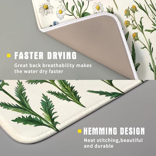 Vintage Wildflowers Dish Drying Pad Daisy Floral Microfiber Drainer Rack for Coffee Bar 16 X 18 Inch (Blossom Daisy 1104 / 18" x 16")