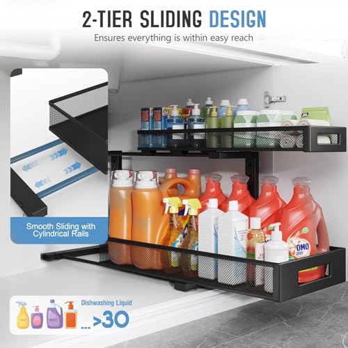 2 Pack 20.47IN Depth Under Sink Storage Organizer (Black / 2 Pack-20.47"Dx11.4"-16.14"H)