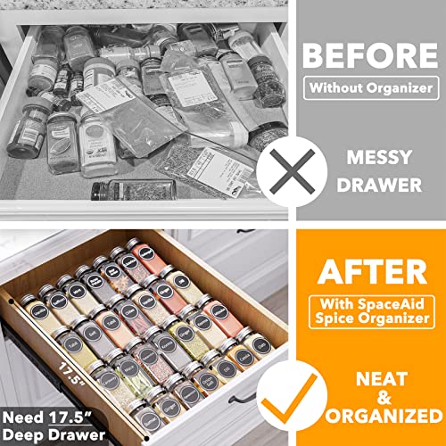 Spice Drawer Organizer with 28 Spice Jars (28 Jars, 13" Wide)