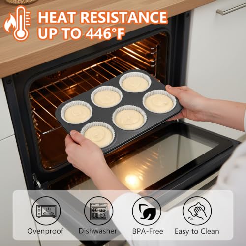 2PCS Jumbo Muffin Pan 6 Cup Cupcake Tin Nonstick Carbon Steel (Gray / Jumbo 6 cup)