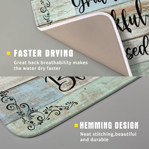 Rustic Wood Dish Drying Mat 16x18 Inch Grateful Thankful Blessed Kitchen Drainer Mats Absorbent Microfiber Rack Holder Countertop Pad (grateful thankful / 16" x 18")