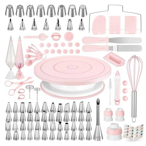 158 Cake Decorating Kit Baking Supplies Tools for Beginners & Pros (Light Pink)