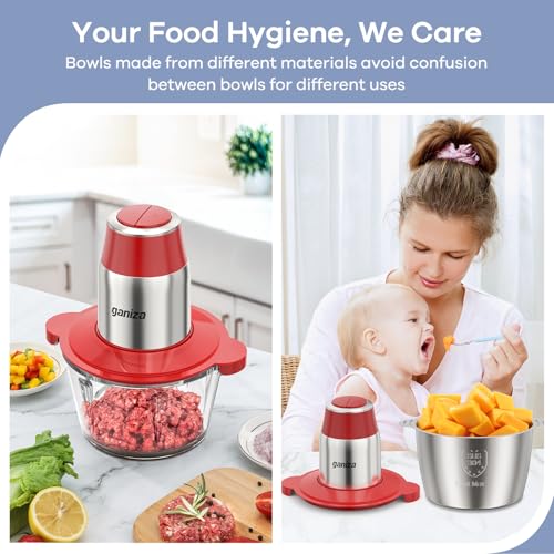 Food Processors with 2 Bowls (Red)
