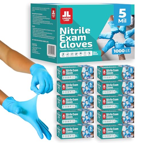Sky Blue 5 Mil Nitrile Exam Gloves Disposable Latex Free (Sky Blue / Large)