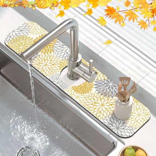 2Pcs Fall Dish Drying Mat & Sink Splash Guard (Yellow / 12" X 20" + 24" X 5.5")