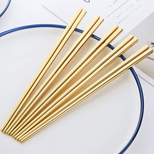 5 Pair Gold Stainless Steel Chopsticks (Golden)