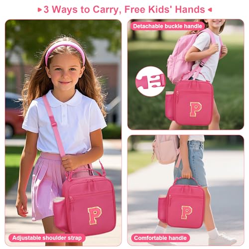 Initial Insulated Lunch Bag for Girls Kids (Rosy Red / P)