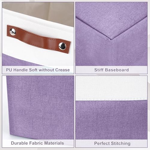 Large Fabric Storage Baskets (Purple / Off-White / Extra Large -17"x12"x15")