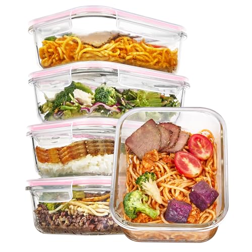 5 Pack 35oz Glass Food Storage Containers with Lids (Pink / 35oz)