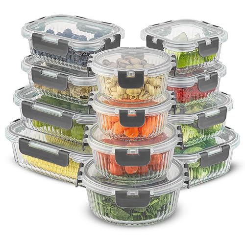 24pc Borosilicate Glass Storage Containers with Lids (Gray)