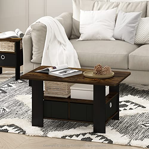 Andrey Coffee Table with Bin Drawer (Amber Pine/Black / 2 Bin)
