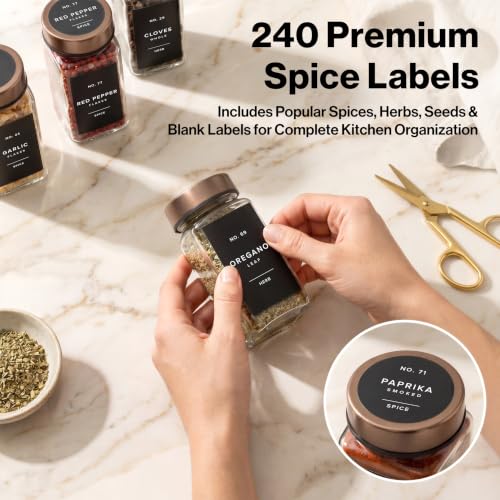 Glass Spice Jars with Label (Champagne Bronze Stainless Steel Lid)