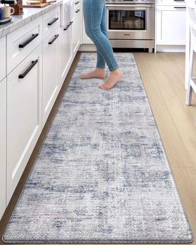 Kitchen Floor Mats Cushioned Anti Fatigue Runner Rug 23x107 Blue (Blue / 107"L x 23"W x 0.4"Th)