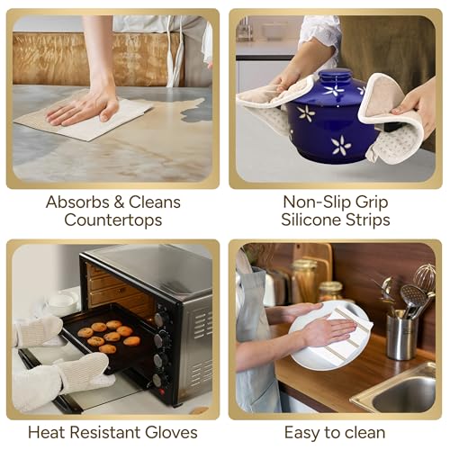 Pot Holders and Oven Mitts (02: Oven Mitts - Beige / Oven Mitt Set - 8 Pack)