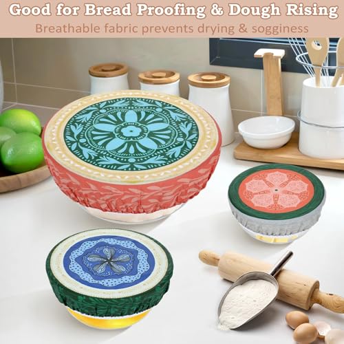 5Pcs Reusable Beeswax Elastic Bowl Covers for Bread Proofing and Food Cover (Colorful Concentric Circle)