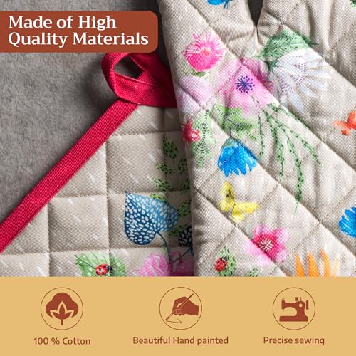 100% Cotton Oven Mitt & Pot Holder Set (105 - Jardin D'ete - Fog / 7.5" x 13" & 8" x 8" (Oven Mitt & Pot Holder))