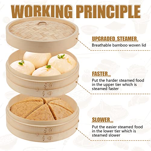 59 Pcs 2 Tier Bamboo Steamer Basket Set (12 Inch)