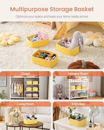 Small Woven Storage Basket for Organizing (Yellow / 12"L x 8"W x 4.5"H)